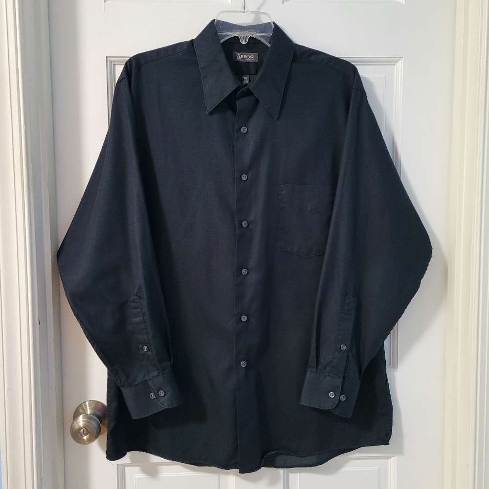 Arrow Men's Black Sateen Dress Shirt Size Large